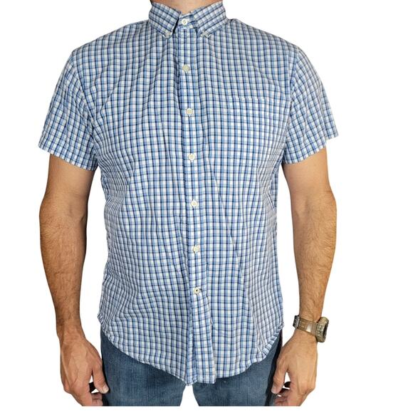 Izod Short Sleeve Button Down Mens Shirt Blue and White Size XL - Picture 1 of 7